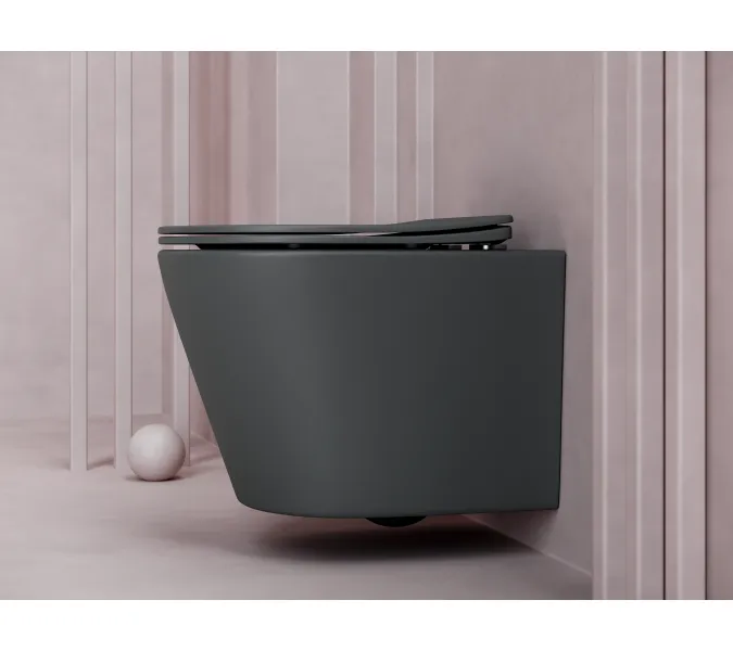 Подвесной унитаз CERAMICANOVA Balearica Rimless (цвет Темный антрацит матовый), Выбрать цвет: Темный антрацит матовый, изображение 4