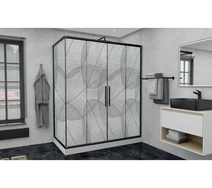 Душевой уголок AvaCan FB2 матовое с рисунком/черный, Цвет стекла: матовое с рисунком, Цвет профиля: Черный, Выбрать размер: 170-190х90