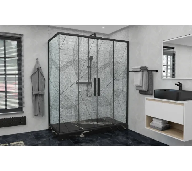 Душевой уголок AvaCan FB2  с рисунком/черный, Цвет стекла: с рисунком, Цвет профиля: Черный, Выбрать размер: 170-190х90
