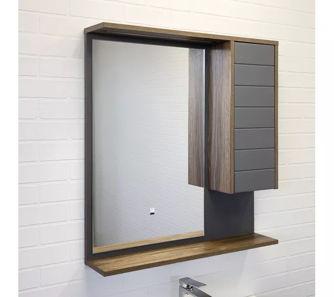 Зеркало-шкаф Comforty Кемер-75 антрацит/дуб тёмно-коричневый LED-подсветка