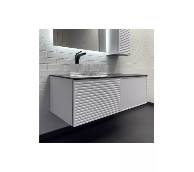 Тумба-умывальник Comforty Геленджик 120 белый матовый со столешницей мрамор Калакатта Блэк c раковиной Comforty, Внешний вид: c раковиной Comforty CF21001, изображение 2