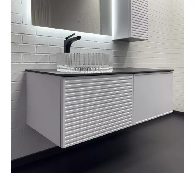 Тумба-умывальник Comforty Геленджик 120 белый матовый со столешницей мрамор Калакатта Блэк c раковиной Comforty, Внешний вид: c раковиной Comforty CF21001