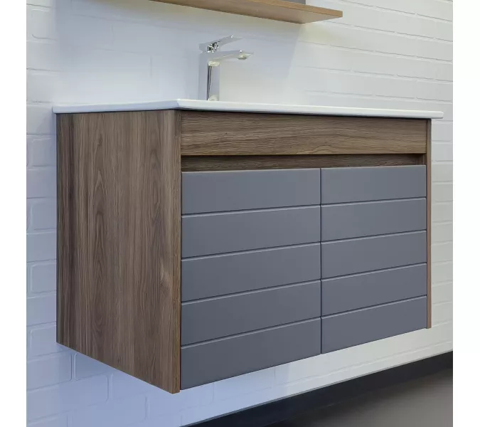 Тумба-умывальник Comforty Кемер-75 антрацит/дуб тёмно-коричневый с раковиной Comforty 75E