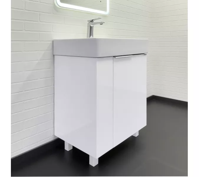 Напольная тумба-умывальник Comforty Асти 60Н белый глянец с раковиной CF3WL032, Выбрать цвет: Белый