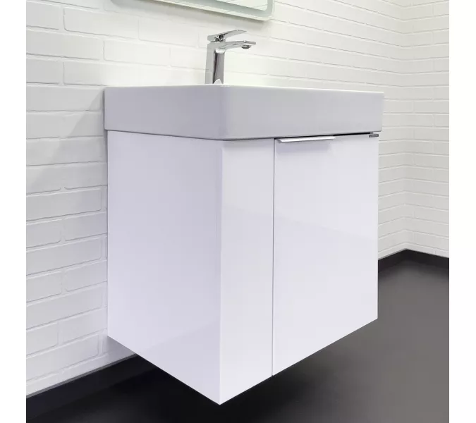 Подвесная тумба-умывальник Comforty Асти-60П белый глянец с раковиной CF3WL032, Выбрать цвет: Белый