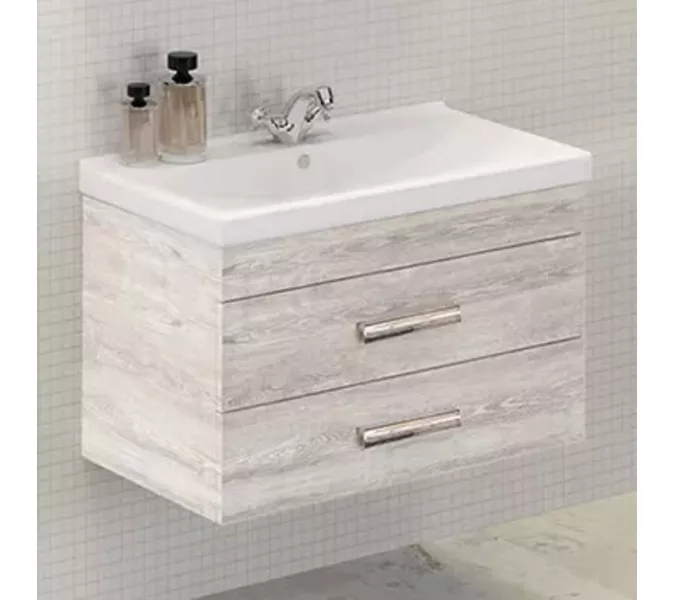 Тумба-умывальник Comforty  Никосия, Выбрать размер: 80, Тип: Тумба подвесная, Выбрать цвет: Дуб белый, Комплектация: раковина Fest 80