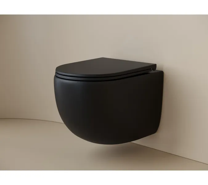 Подвесной унитаз  CERAMICANOVA UP безободковый, смыв торнадо, Выбрать цвет: Черный матовый, изображение 2