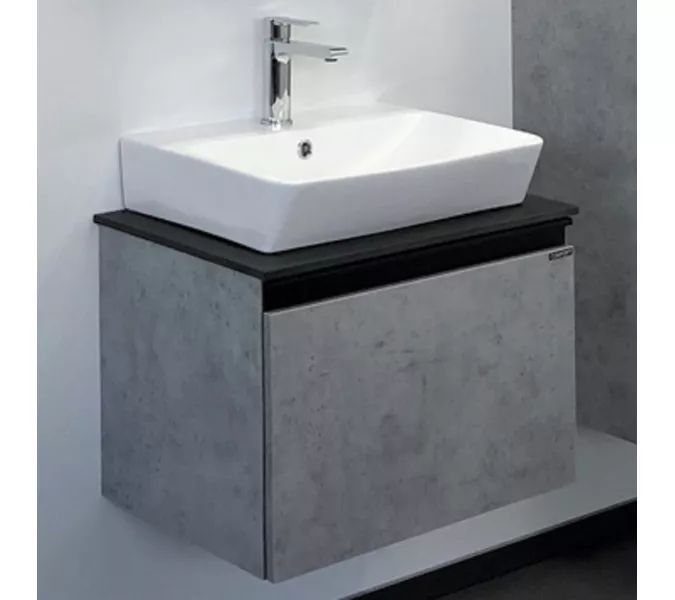 COMFORTY. Тумба-умывальник "Эдинбург" бетон светлый с черной столешницей, с раковиной COMFORTY, Выбрать цвет: Бетон, Выбрать размер: 60, Комплектация: раковина Comforty  9055RA-50