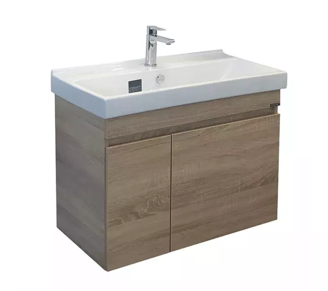 COMFORTY. Тумба-умывальник "Тромсе-60/80" дуб сонома с раковиной Fest, Выбрать размер: 80, Внешний вид: с раковиной Fest 80 F01