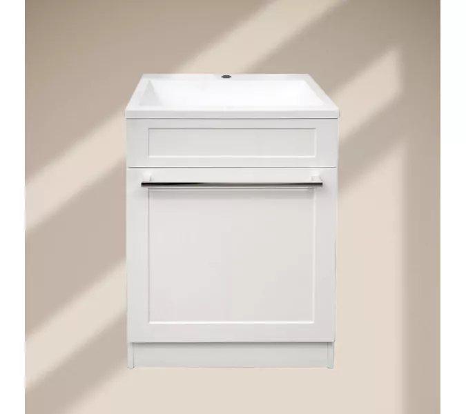 Тумба напольная ACWEN СОФИЯ 60  белая с раковиной Океан, ручки хром/черный, Внешний вид: ручка Хром, изображение 6