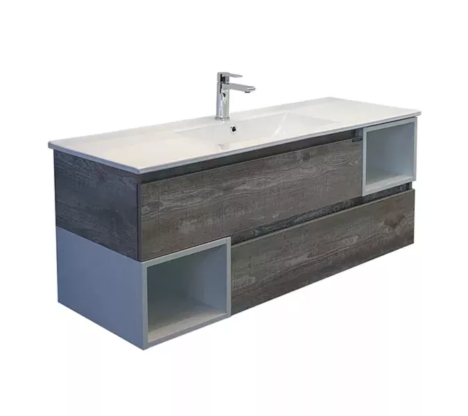 COMFORTY. Тумба-умывальник "Турин" дуб белый /бежевый с раковиной COMFORTY, Выбрать размер: 120, Ориентация: универсальная, Выбрать цвет: Дуб бежевый, Комплектация: раковина Comforty 9120E