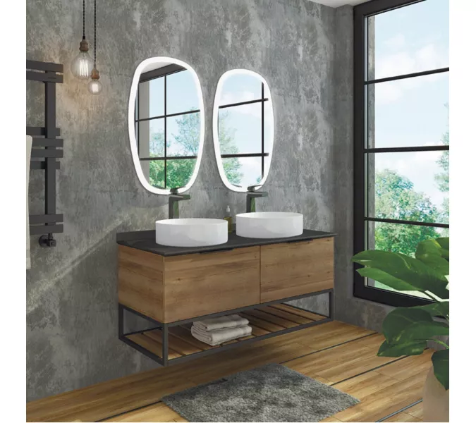 COMFORTY. Тумба-умывальник "Порто-120-1-/2" дуб тёмно-коричневый с черной столешницей c 1-2  раковиной COMFORTY 9110, Выбрать цвет: Дуб темно-коричневый, Выбрать размер: 120, Цвет столешницы: Черный, Комплектация: 2 раковины