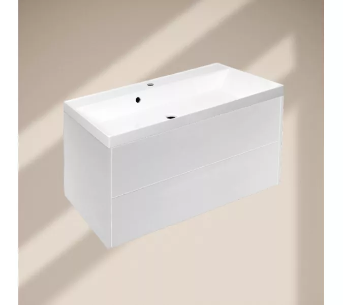 Тумба подвесная ACWEN МОДЕРН 100 белый матовый с раковиной Слим 100, Выбрать цвет: Белый, Выбрать размер: 100, изображение 4