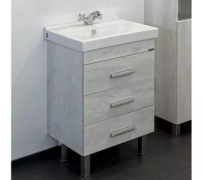 Тумба-умывальник Comforty  Никосия, Выбрать размер: 60, Тип: Тумба напольная, Выбрать цвет: Дуб белый, Комплектация: раковина Fest 60 F01