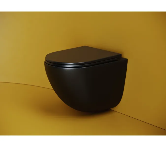 Подвесной унитаз CERAMICANOVA Vogue безободковый, смыв торнадо, Выбрать цвет: Черный матовый, изображение 2