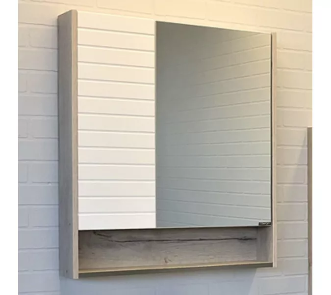 Зеркало-шкаф Comforty Клеон 60/75/90 белый/дуб дымчатый, Выбрать размер: 75, Выбрать цвет: Белый/Дуб дымчатый