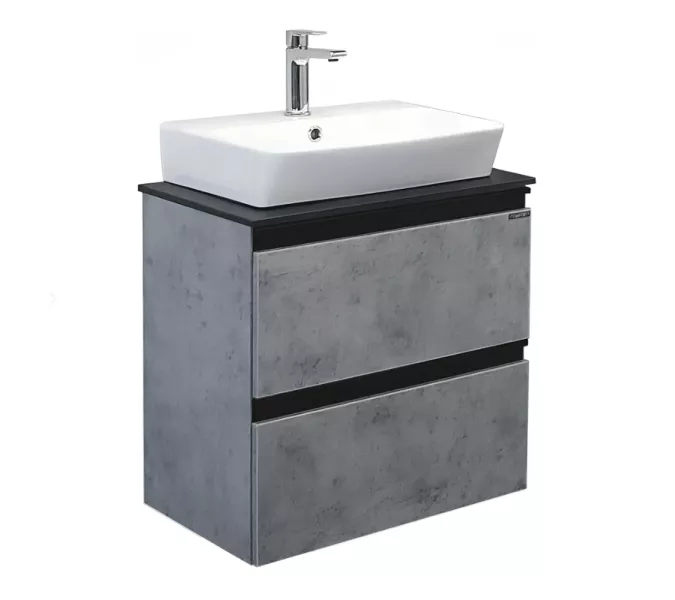 COMFORTY. Тумба-умывальник "Эдинбург-60-2 " бетон светлый с черной столешницей, с раковиной COMFORTY, Выбрать цвет: Бетон, Комплектация: раковина Comfotry  9055RA-50