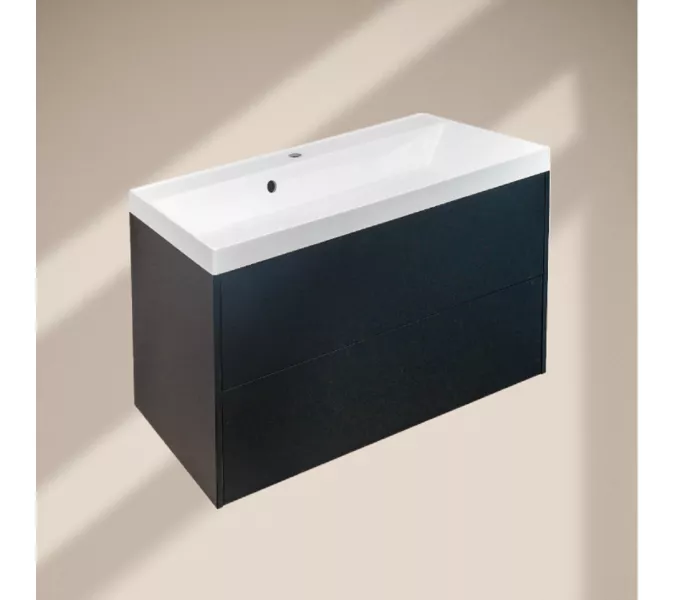 Тумба подвесная ACWEN МОДЕРН 100 черный матовый, с раковиной Слим 100, Выбрать цвет: Чёрный, Выбрать размер: 100, изображение 5