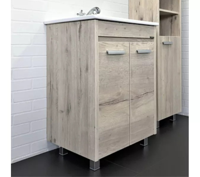 COMFORTY. Тумба-умывальник "Марио-60/75 " дуб дымчатый /сосна с раковиной Quadro 60/75, Выбрать размер: 60, Выбрать цвет: Дуб дымчатый, Комплектация: раковина Quadro 60