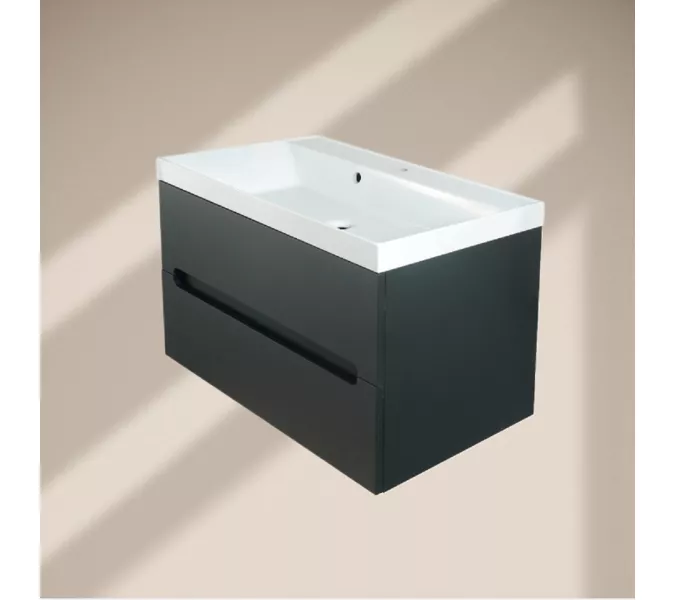 Тумба подвесная  ACWEN TORNO черная матовая с раковиной  черная/белая, Выбрать цвет: Черный матовый, Выбрать размер: 80, Внешний вид: с белой раковиной, изображение 4
