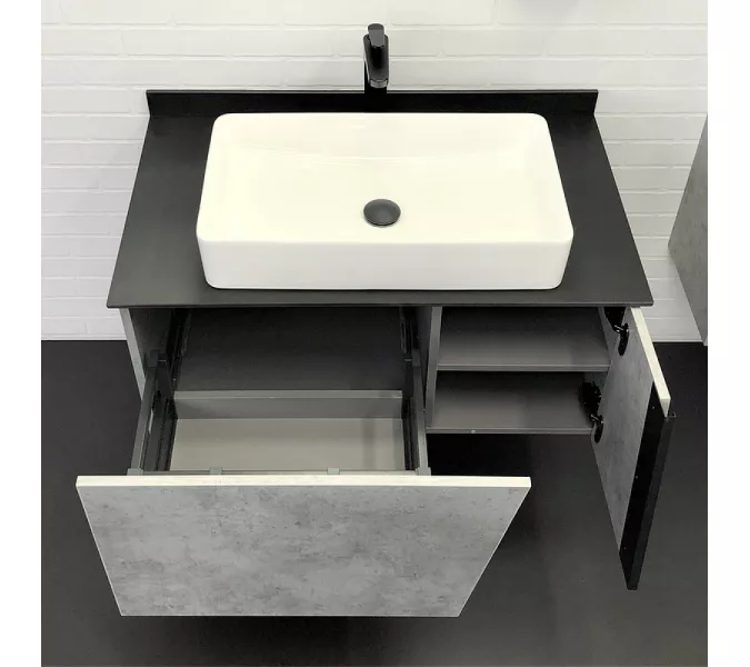 COMFORTY. Тумба-умывальник "Эдинбург" бетон светлый с черной столешницей, с раковиной COMFORTY, Выбрать цвет: Бетон светлый, Выбрать размер: 90, Комплектация: раковина Comforty 78189, изображение 2