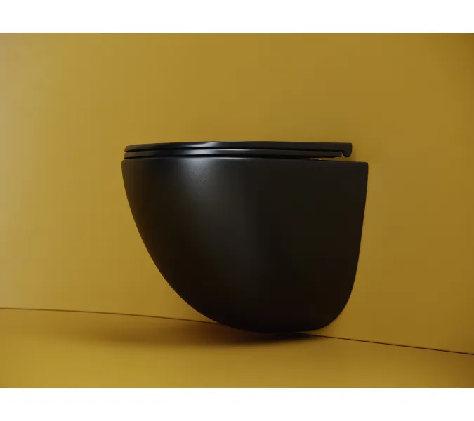 Подвесной унитаз CERAMICANOVA Vogue безободковый, смыв торнадо, Выбрать цвет: Черный матовый, изображение 3