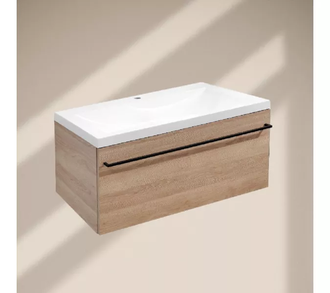 Тумба подвесная  ACWEN ДЖУНИ 90 дуб гладстоун песочный с раковиной Флай, изображение 4