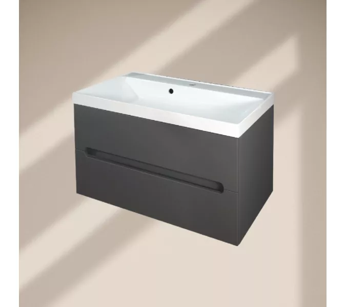 Тумба подвесная  ACWEN TORNO 80  графит, раковиной Слим 80, Выбрать цвет: Графит, Выбрать размер: 80, Внешний вид: с белой раковиной, изображение 4