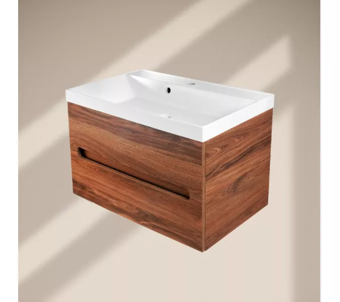 Тумба  подвесная ACWEN TORNO 60/80  дерево Engadina с раковиной, Выбрать цвет: Дерево, Выбрать размер: 80, Внешний вид: с белой раковиной, изображение 4