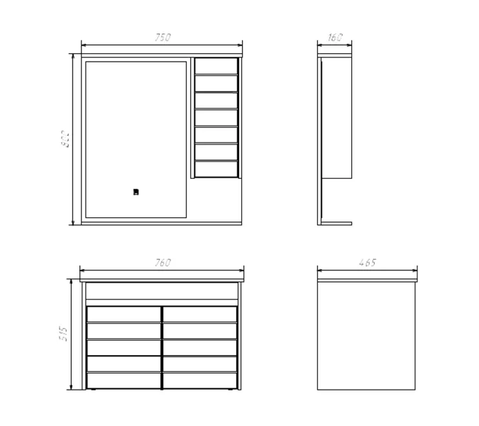 Зеркало-шкаф Comforty Кемер-75 антрацит/дуб тёмно-коричневый LED-подсветка, изображение 7