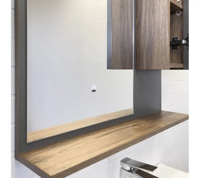 Зеркало-шкаф Comforty Кемер-75 антрацит/дуб тёмно-коричневый LED-подсветка, изображение 4