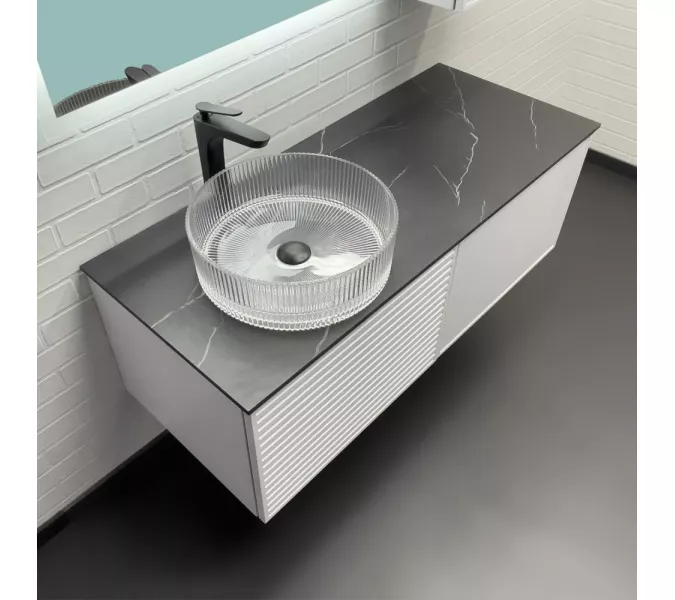 Тумба-умывальник Comforty Геленджик 120 белый матовый со столешницей мрамор Калакатта Блэк c раковиной Comforty, Внешний вид: c раковиной Comforty CF21001, изображение 3