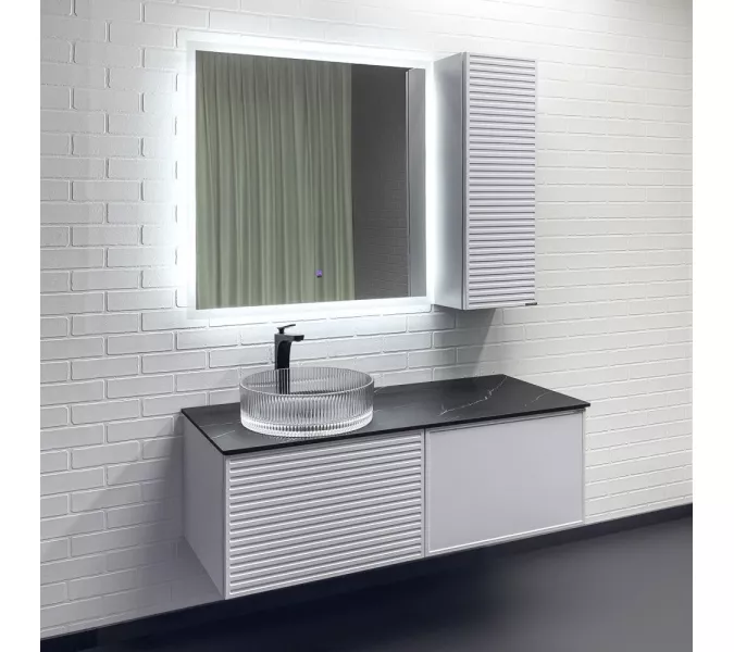 Тумба-умывальник Comforty Геленджик 120 белый матовый со столешницей мрамор Калакатта Блэк c раковиной Comforty, Внешний вид: c раковиной Comforty CF21001, изображение 6