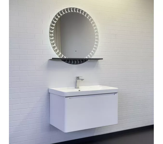 Зеркало для ванной комнаты Comforty Арзамас 80 LED-подсветка, бесконтактный сенсор, полка-графит, изображение 3