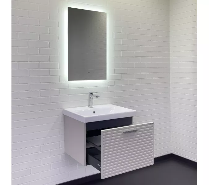 Тумба-умывальник Comforty Касабланка-60/80 серый шёлк с раковиной, Выбрать размер: 60, Внешний вид: с раковиной Moduo 60, изображение 4