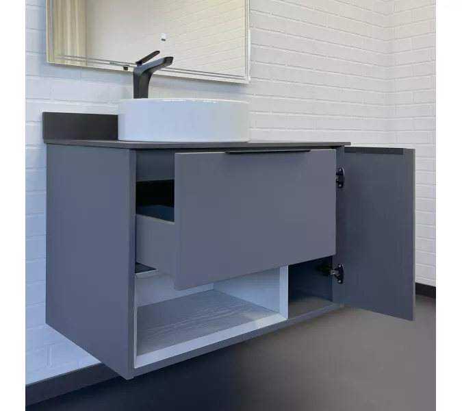 Тумба-умывальник Comforty Джанкой 90 антрацит с черной столешницей и раковиной 9111, изображение 2