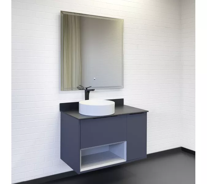 Тумба-умывальник Comforty Джанкой 90 антрацит с черной столешницей и раковиной 9111, изображение 3