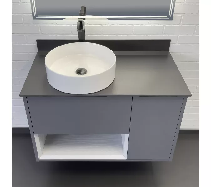 Тумба-умывальник Comforty Джанкой 90 антрацит с черной столешницей и раковиной 9111, изображение 4