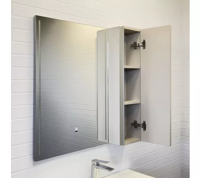 Зеркало-шкаф Comforty Бильбао-80 серый шёлк c LED-подсветкой, изображение 2