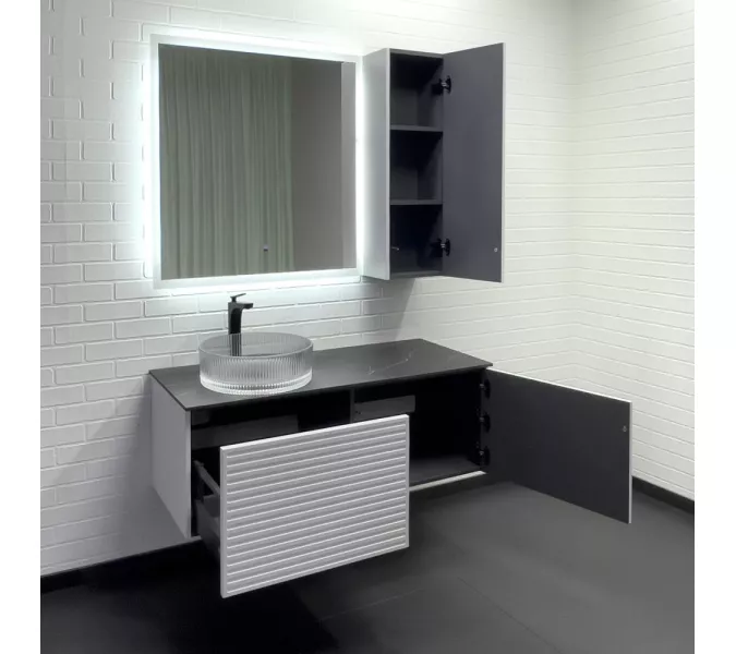 Тумба-умывальник Comforty Геленджик 120 белый матовый со столешницей мрамор Калакатта Блэк c раковиной Comforty, Внешний вид: c раковиной Comforty CF21001, изображение 7