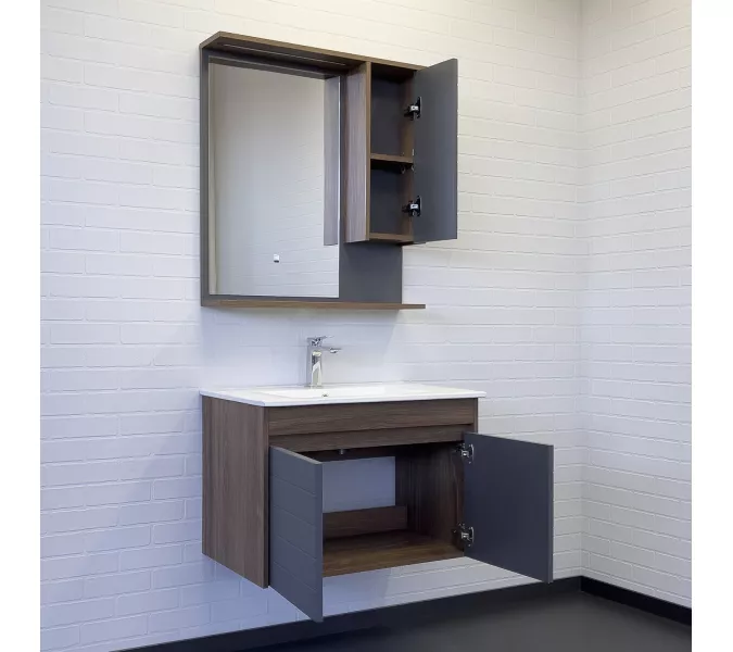 Тумба-умывальник Comforty Кемер-75 антрацит/дуб тёмно-коричневый с раковиной Comforty 75E, изображение 5