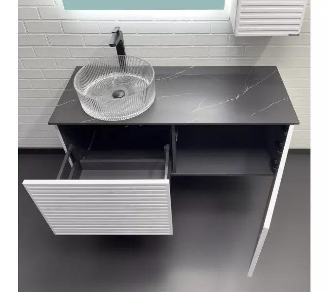 Тумба-умывальник Comforty Геленджик 120 белый матовый со столешницей мрамор Калакатта Блэк c раковиной Comforty, Внешний вид: c раковиной Comforty CF21001, изображение 4