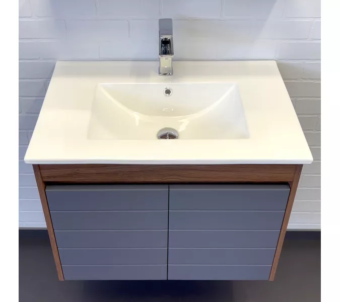 Тумба-умывальник Comforty Кемер-75 антрацит/дуб тёмно-коричневый с раковиной Comforty 75E, изображение 2