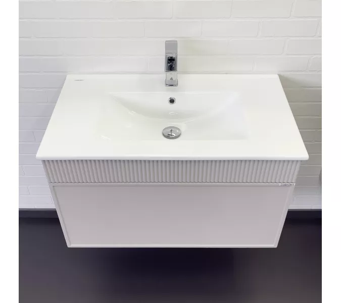 Тумба-умывальник для ванной Comforty Мадрид-80 серый шёлк с раковиной Comforty 80E, Выбрать размер: 80, изображение 2