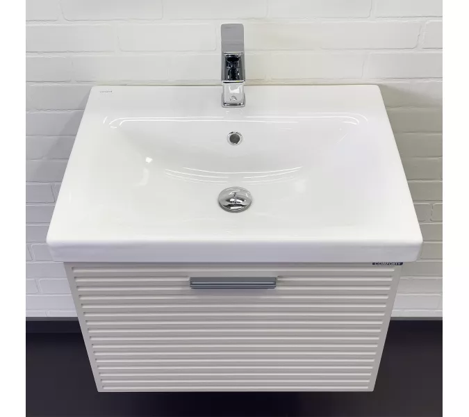 Тумба-умывальник Comforty Касабланка-60/80 серый шёлк с раковиной, Выбрать размер: 60, Внешний вид: с раковиной Moduo 60, изображение 2