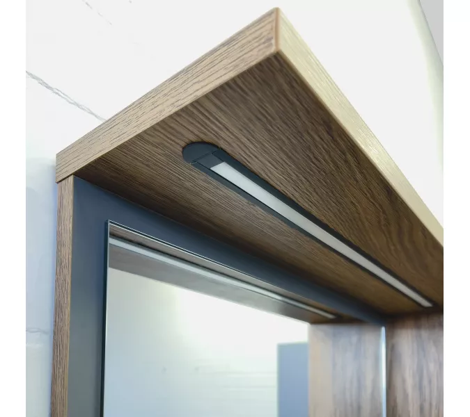 Зеркало-шкаф Comforty Кемер-75 антрацит/дуб тёмно-коричневый LED-подсветка, изображение 3