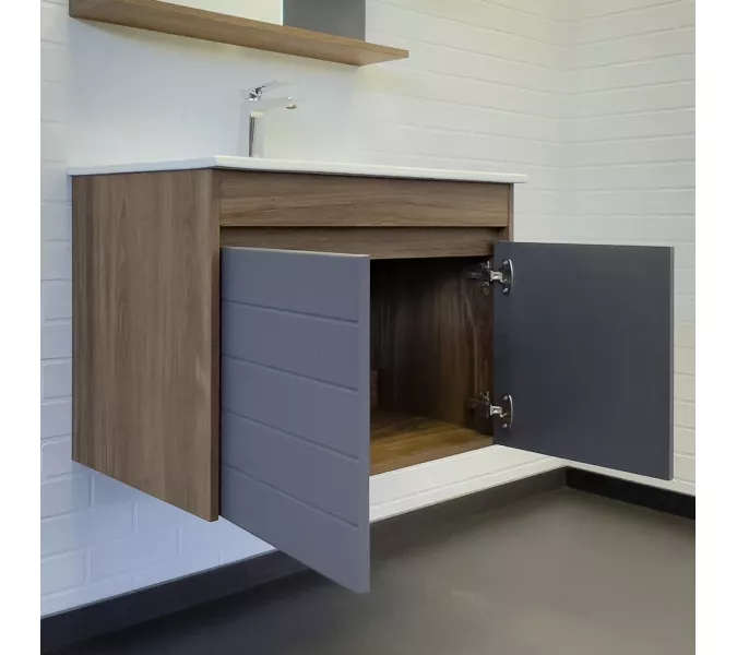 Тумба-умывальник Comforty Кемер-75 антрацит/дуб тёмно-коричневый с раковиной Comforty 75E, изображение 3