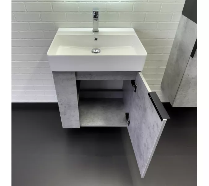 Подвесная тумба-умывальник Comforty Асти-60П бетон светлый с раковиной CF3WL032, Выбрать цвет: Бетон светлый, изображение 2