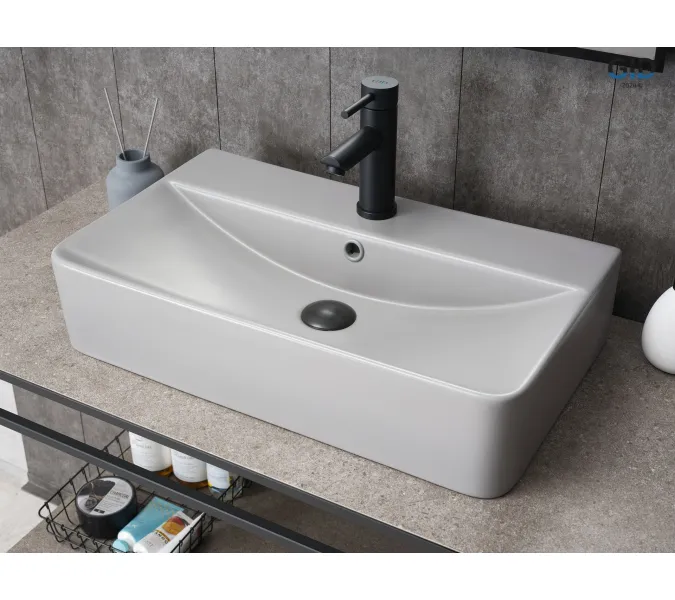 Накладная серая матовая раковина для ванной Gid Gm1344, Выбрать цвет: Серый матовый, изображение 2