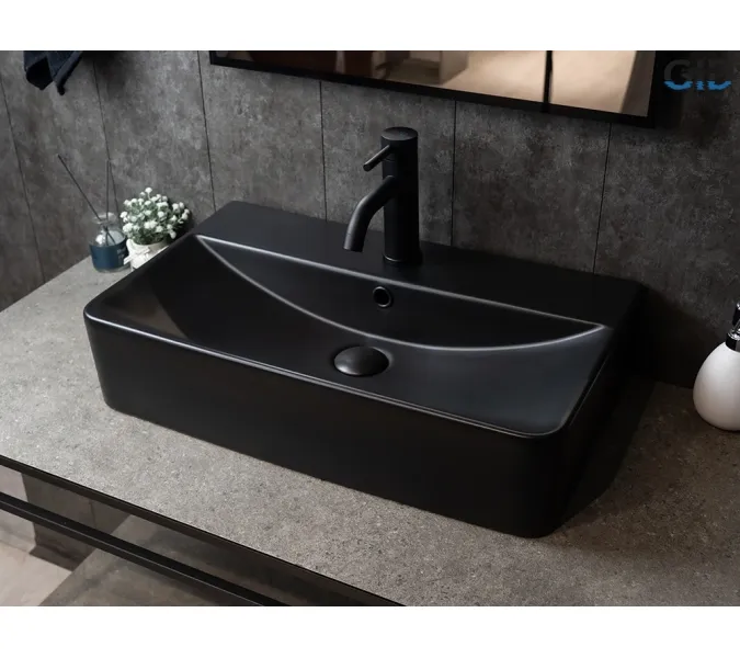 Накладная черная матовая раковина для ванной Gid Bm1344, Выбрать цвет: Черный матовый, изображение 2
